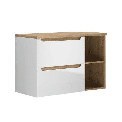 Móvel sob-lavatório 90cm 2 nichos Livia Branco e Madeira