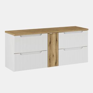 Móvel sob-lavatório 140cm 4 gavetas bancada Riva Branco e Madeira
