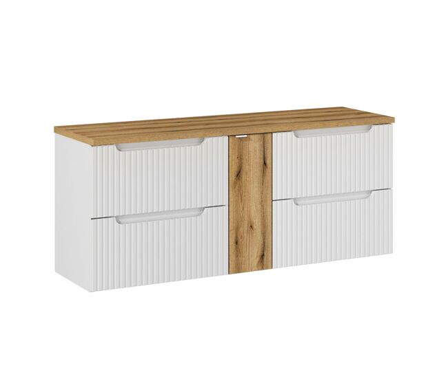 Mueble bajo lavabo 140cm 4 cajones encimera riva blanco y madera