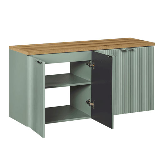 Móvel de toucador 120cm 4 portas plano de toucador Jade Verde e Madeira