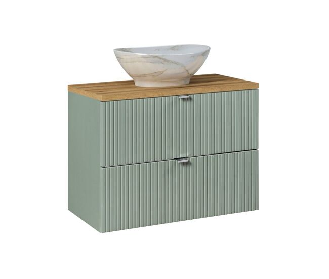 Mueble lavabo individual 80cm 2 cajones jade verde y madera