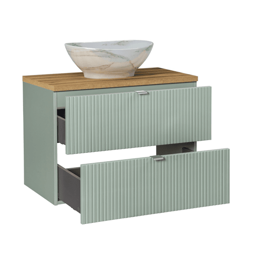 Móvel lavatório simples 80cm 2 gavetas Verde Jade e Madeira Móvel lavatório simples 80cm 2 gavetas Verde Jade e Madeira