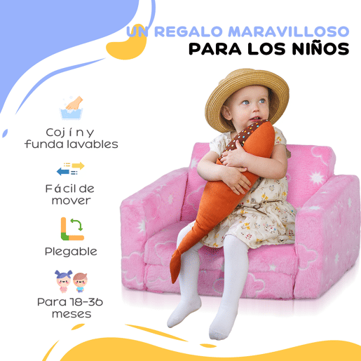 AIYAPLAY Poltrona para Crianças Dobrável Sofá Infantil Reclinável 2 em 1 Sofá para Crianças Estofado em Tecido Luminoso com Desenho de Nunes e Capa Lavável para Dormitório Sala de Estar Rosa
