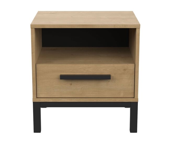 Mesilla de noche 1 cajón y 1 estante decorativo roble y negro mate Craft - L44,6 cm