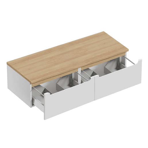 Móvel sob-lavatório 120cm 2 gavetas tampo Livia Branco Madeira