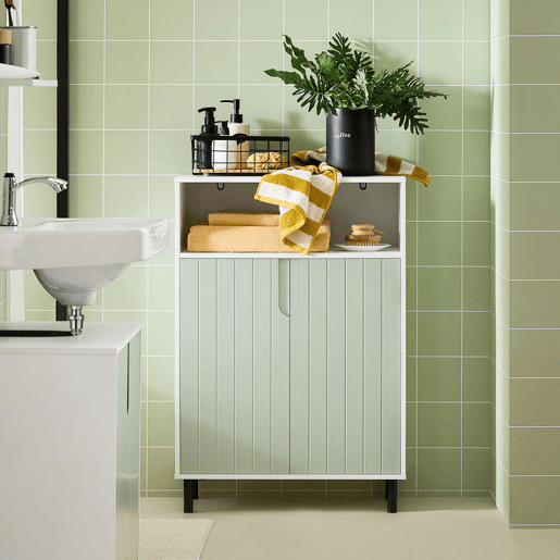 SoBuy BZR138-GR Armário de casa de banho de chão com 2 portas e 1 compartimento Verde