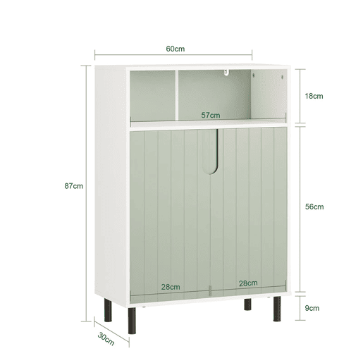SoBuy BZR138-GR Armário de casa de banho de chão com 2 portas e 1 compartimento Verde