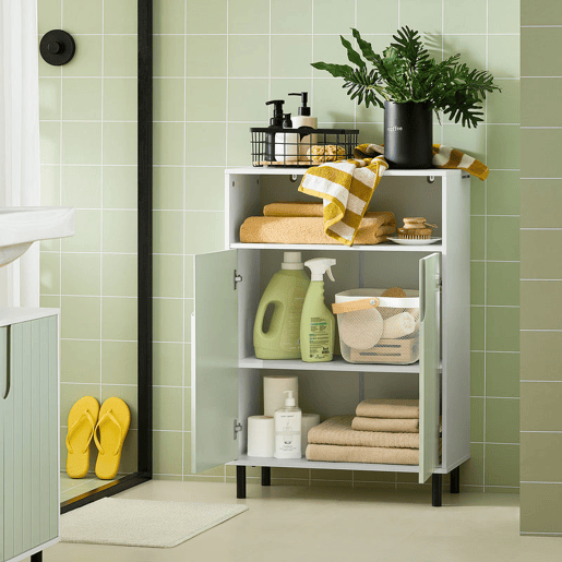 SoBuy BZR138-GR Armário de casa de banho de chão com 2 portas e 1 compartimento Verde