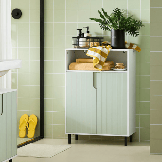 SoBuy BZR138-GR Armário de casa de banho de chão com 2 portas e 1 compartimento Verde