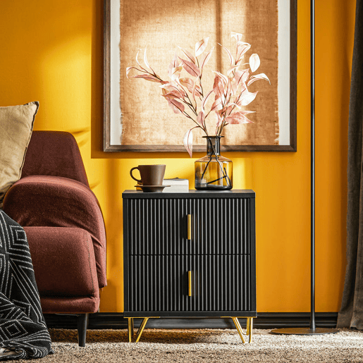 Mesa de cabeceira com 2 gavetas preta FBT115-SCH SoBuy