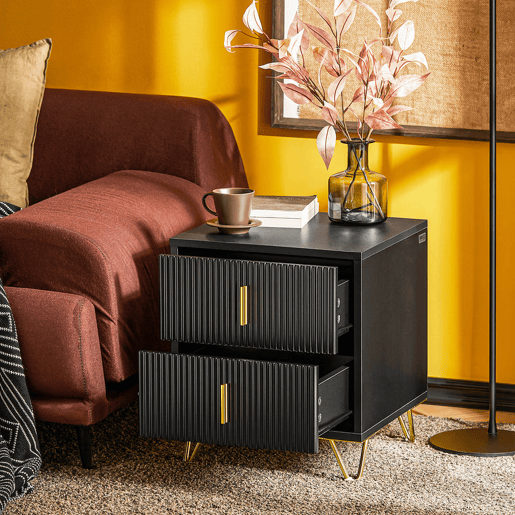 Mesa de cabeceira com 2 gavetas preta FBT115-SCH SoBuy