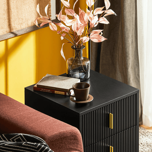 Mesa de cabeceira com 2 gavetas preta FBT115-SCH SoBuy