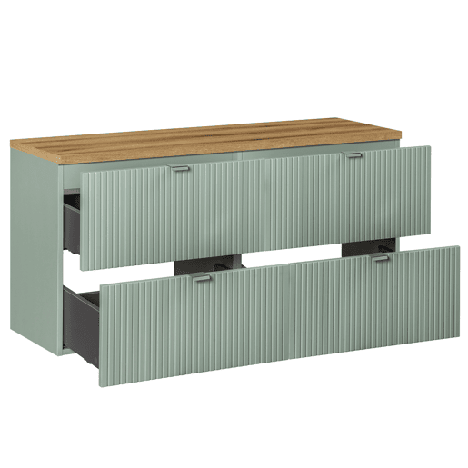 Móvel de lavatório 120cm 4 gavetas tampo de lavatório Verde Jade e Madeira