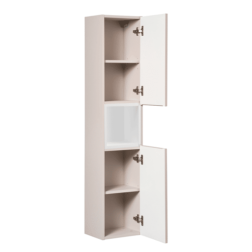 Móvel de lavatório duplo 140cm 5 portas e coluna Riva Caxemira e Branco