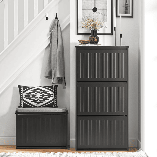 SoBuy FSR165-H-SCH Sapateira com 3 abas Preto 61x26x120cm