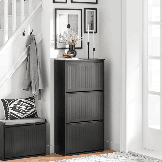 SoBuy FSR165-H-SCH Sapateira com 3 abas Preto 61x26x120cm