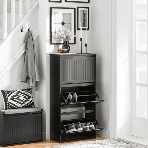 SoBuy FSR165-H-SCH Sapateira com 3 abas Preto 61x26x120cm