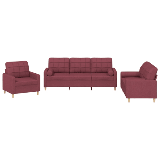 vidaXL 3 pcs conjunto de sofás com almofadas tecido vermelho-tinto