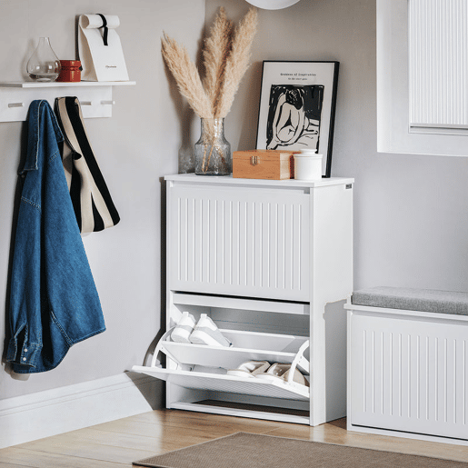 SoBuy FSR165-K-W Sapateira com 2 abas Branco 61 X 26 X 81 Cm