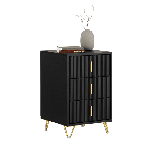SoBuy Mesa de cabeceira com 3 gavetas 40x40x63 Cm Preto FBT115-L-SCH