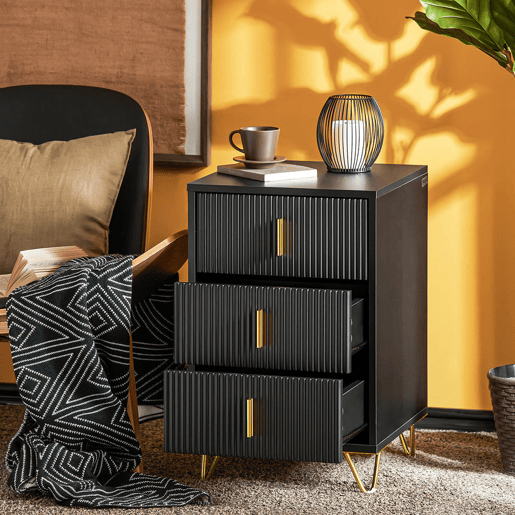 SoBuy Mesa de cabeceira com 3 gavetas 40x40x63 Cm Preto FBT115-L-SCH