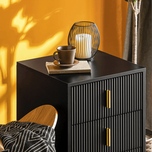 SoBuy Mesa de cabeceira com 3 gavetas 40x40x63 Cm Preto FBT115-L-SCH