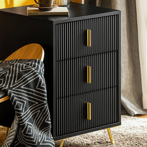 SoBuy Mesa de cabeceira com 3 gavetas 40x40x63 Cm Preto FBT115-L-SCH