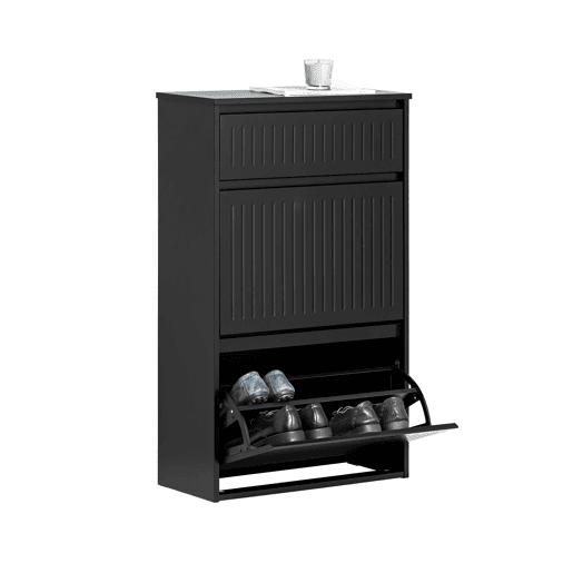 SoBuy FSR165-SCH Sapateira com 2 abas e 1 gaveta Preto 61 X 26 X 101 Cm