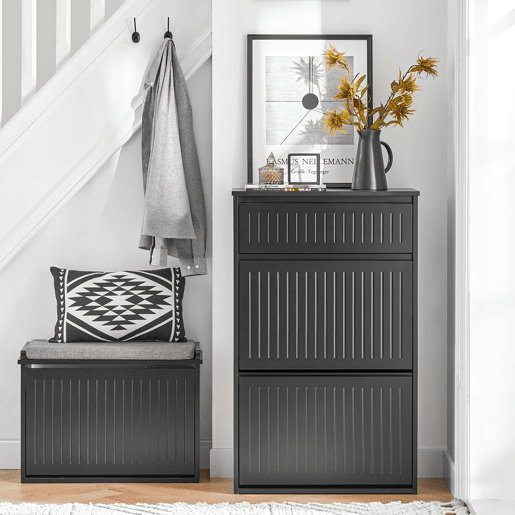 SoBuy FSR165-SCH Sapateira com 2 abas e 1 gaveta Preto 61 X 26 X 101 Cm