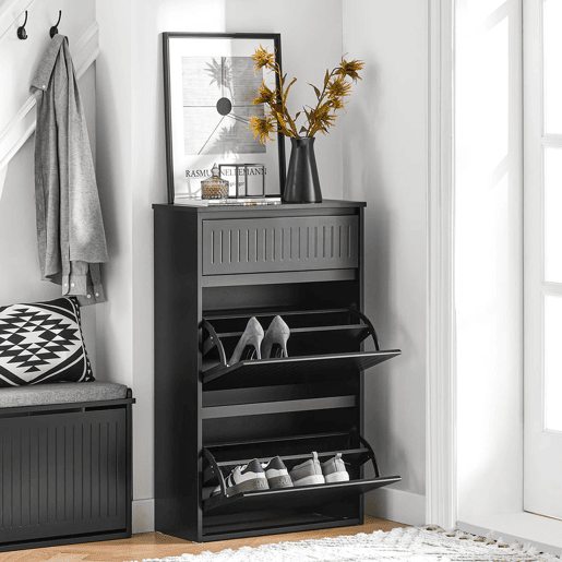 SoBuy FSR165-SCH Sapateira com 2 abas e 1 gaveta Preto 61 X 26 X 101 Cm