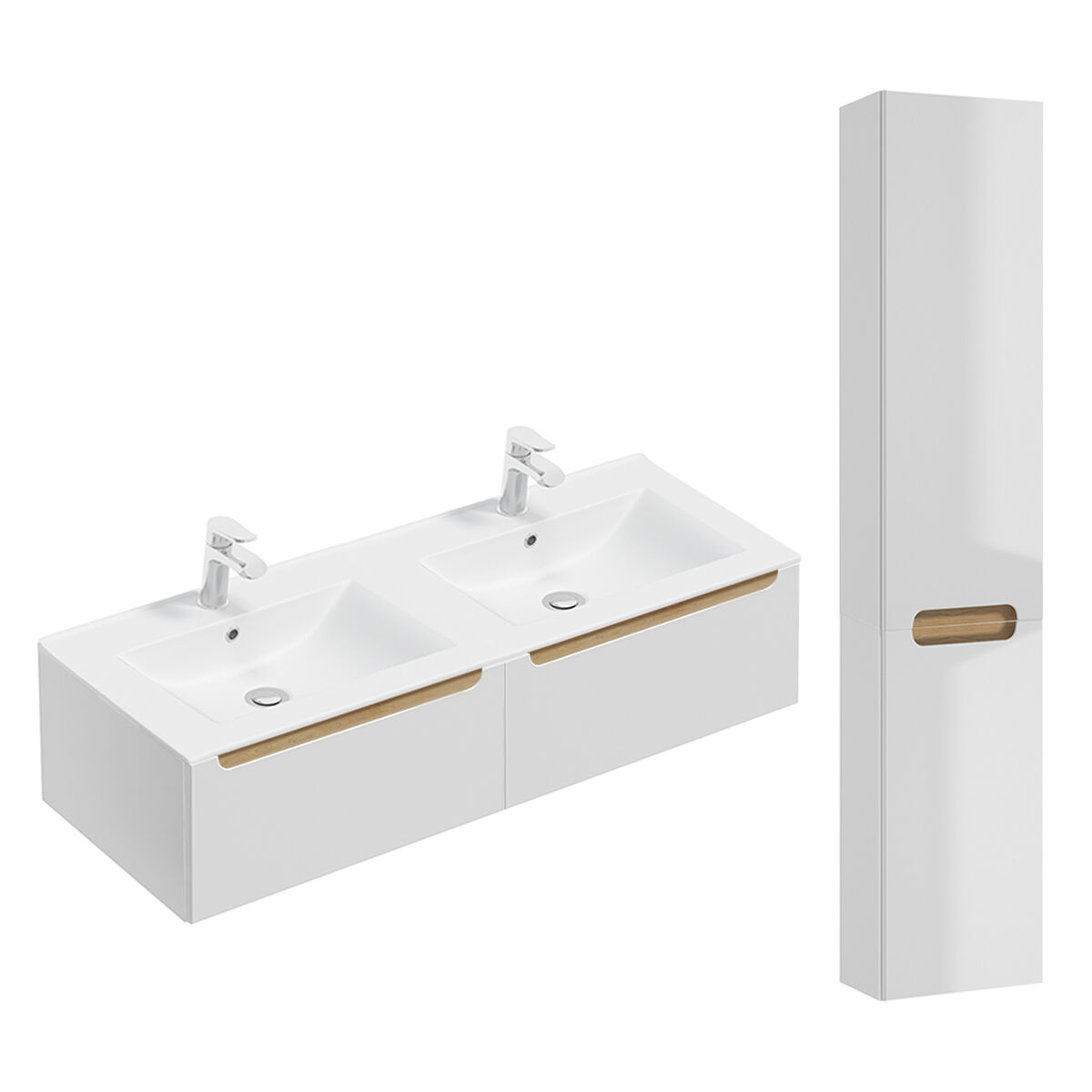 Conjunto de muebles con doble lavabo encastrado 2 cajones y columna Livia