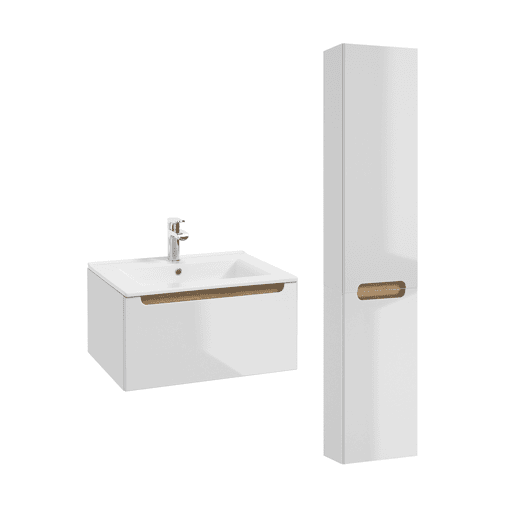Conjunto móvel lavatório simples embutido 60cm 1 gaveta coluna Livia Branco Madeira