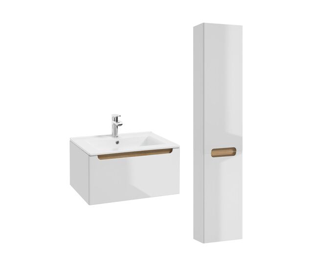 Conjunto de muebles con lavabo individual encastrado 60cm 1 cajón y columna livia blanco y madera