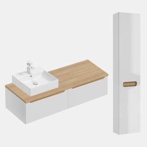 Conjunto móvel lavatório simples 120cm 2 gavetas coluna Livia Branco Madeira