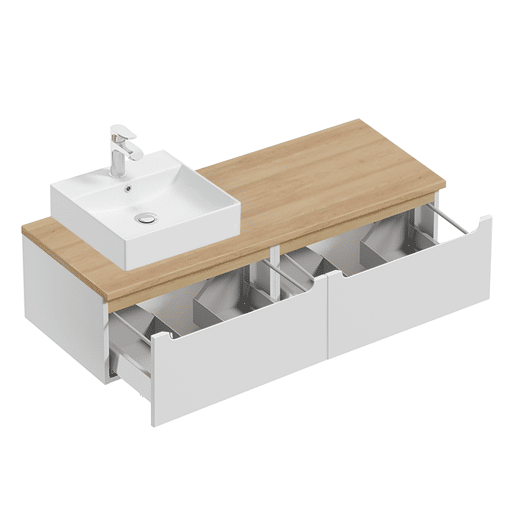 Conjunto móvel lavatório simples 120cm 2 gavetas coluna Livia Branco Madeira