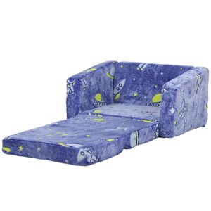 AIYAPLAY Poltrona para Crianças Dobrável Sofá Infantil Reclinável 2 em 1 Sofá para Crianças Estofado em Tecido Luminoso com Desenho Espacial e Capa Lavável para Dormitório Sala de Estar Azul
