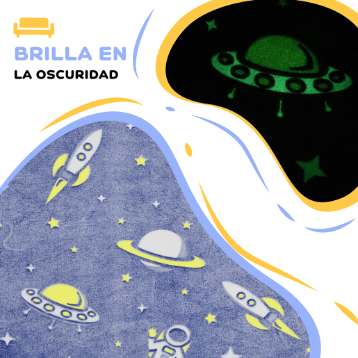 AIYAPLAY Poltrona para Crianças Dobrável Sofá Infantil Reclinável 2 em 1 Sofá para Crianças Estofado em Tecido Luminoso com Desenho Espacial e Capa Lavável para Dormitório Sala de Estar Azul