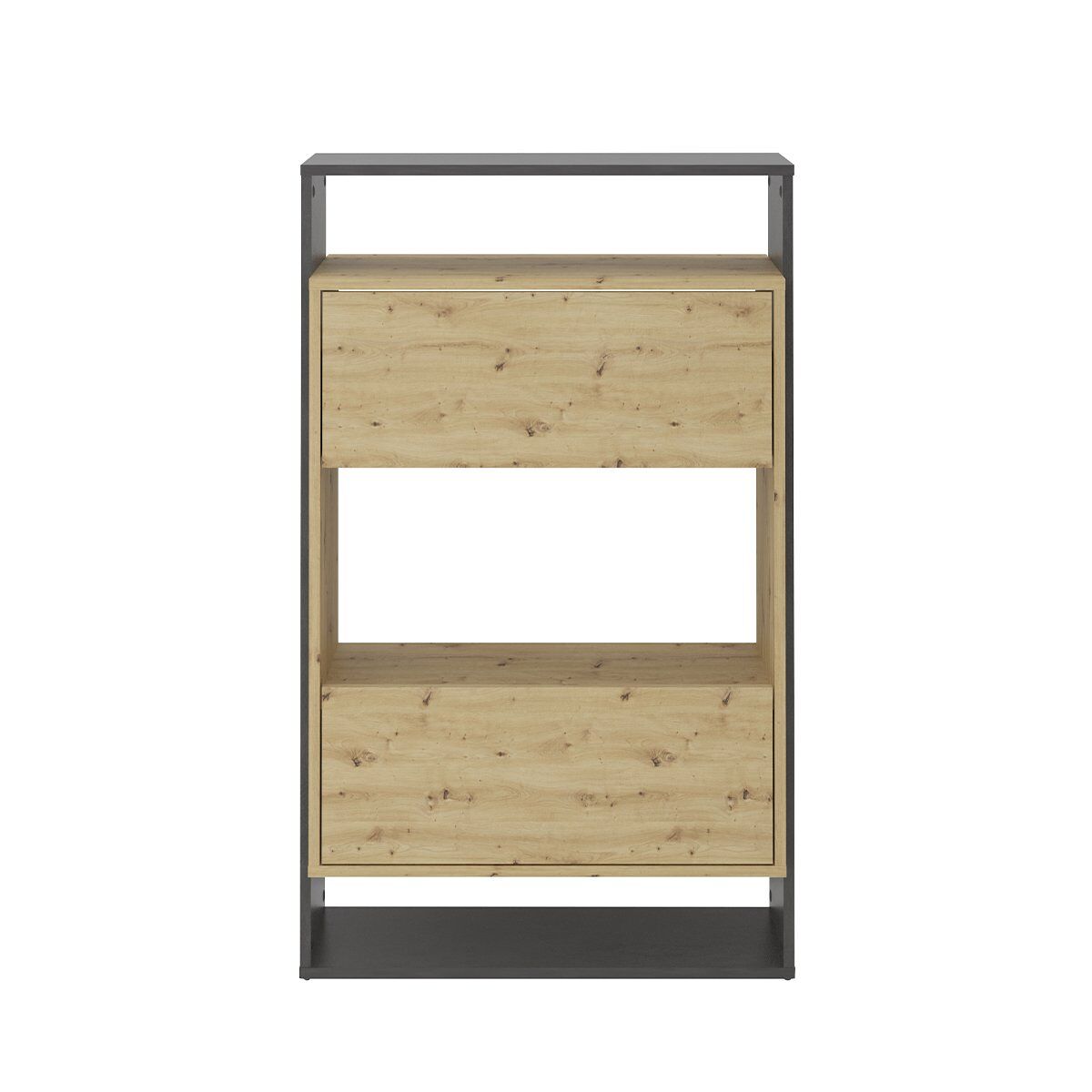 Mueble para zapatos de 2 cajones decorado en roble y gris oscuro verona 2 - l68,5 cm