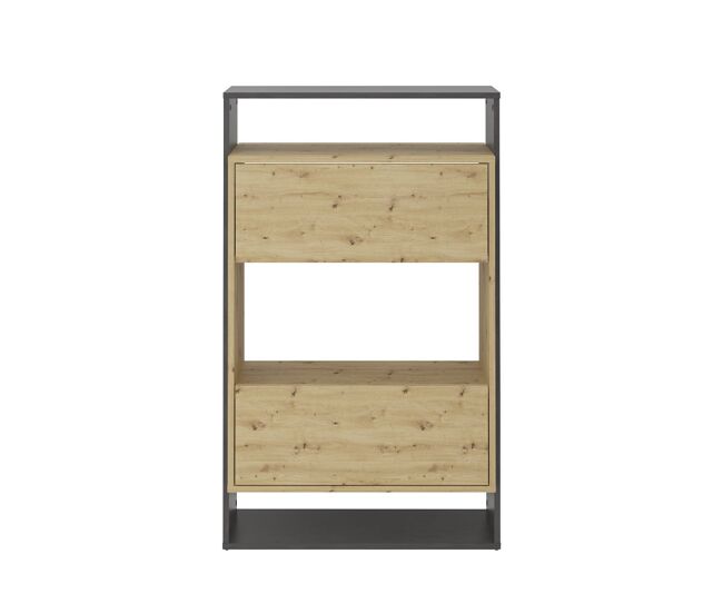 Mueble para zapatos de 2 cajones decorado en roble y gris oscuro verona 2 - l68,5 cm