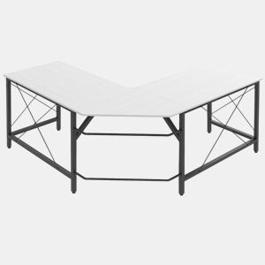 HOMCOM Secretária em Forma de L Secretária para Escritório com Estrutura de Metal Carga 70 kg Secretária de Canto para Escritório Estúdio 150x150x76 cm Branco e Preto