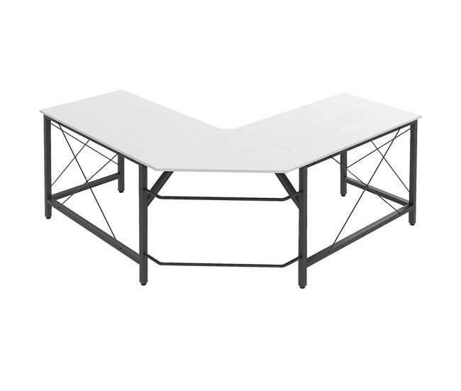 Homcom escritorio en forma de l escritorio esquinero moderno con marco de acero carga 70 kg para oficina hogar estudio 150x150x76 cm blanco