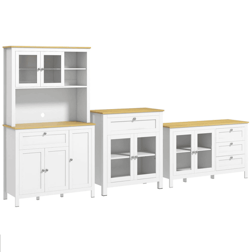 HOMCOM Conjunto de Móveis de Cozinha Armário de Cozinha Aparador e Móvel Auxiliar Estilo Moderno 100x40x180 cm 80x40x90 cm 120x40x70 cm Branco