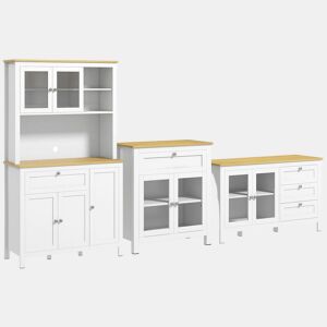 HOMCOM Conjunto de Móveis de Cozinha Armário de Cozinha Aparador e Móvel Auxiliar Estilo Moderno 100x40x180 cm 80x40x90 cm 120x40x70 cm Branco
