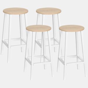 HOMCOM Conjunto de 4 Bancos Altos de Cozinha Bancos de Bar com Pés de Aço e Apoio para os Pés para Sala de Estar Sala de Jantar Carga 75kg 32,5x32,5x65 cm Madeira e Branco