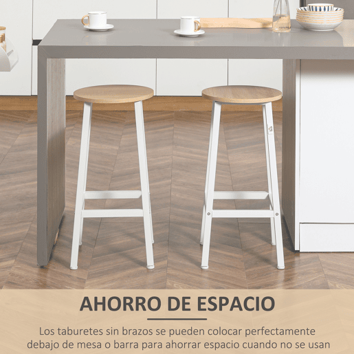 HOMCOM Conjunto de 4 Bancos Altos de Cozinha Bancos de Bar com Pés de Aço e Apoio para os Pés para Sala de Estar Sala de Jantar Carga 75kg 32,5x32,5x65 cm Madeira e Branco