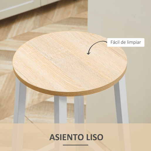 HOMCOM Conjunto de 4 Bancos Altos de Cozinha Bancos de Bar com Pés de Aço e Apoio para os Pés para Sala de Estar Sala de Jantar Carga 75kg 32,5x32,5x65 cm Madeira e Branco
