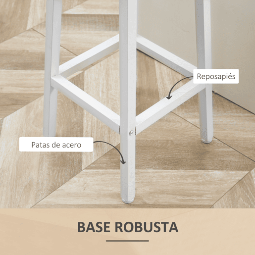 HOMCOM Conjunto de 4 Bancos Altos de Cozinha Bancos de Bar com Pés de Aço e Apoio para os Pés para Sala de Estar Sala de Jantar Carga 75kg 32,5x32,5x65 cm Madeira e Branco
