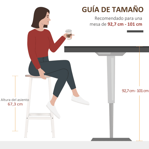 HOMCOM Conjunto de 4 Bancos Altos de Cozinha Bancos de Bar com Pés de Aço e Apoio para os Pés para Sala de Estar Sala de Jantar Carga 75kg 32,5x32,5x65 cm Madeira e Branco