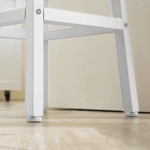 HOMCOM Conjunto de 4 Bancos Altos de Cozinha Bancos de Bar com Pés de Aço e Apoio para os Pés para Sala de Estar Sala de Jantar Carga 75kg 32,5x32,5x65 cm Madeira e Branco