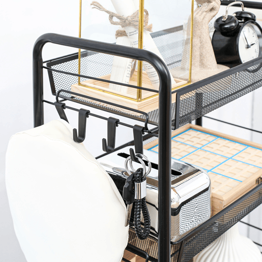 HOMCOM Carrinho de Apoio com Rodas, Estante de Cozinha de 5 Níveis, Carrinho com 4 Ganchos, Suporta até 15 kg, Ideal para Cozinha, Sala, Casa de Banho, 45x26,5x106 cm, Preto